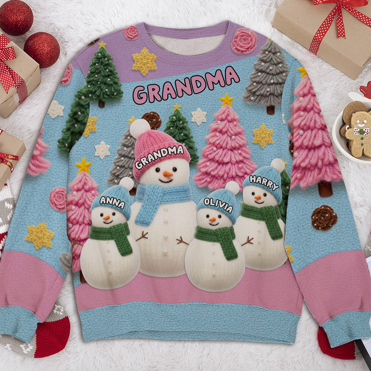 Personalized Family Snowman Christmas Sweater for Grandma - Festive Holiday Gift Cloth MagicInPrints