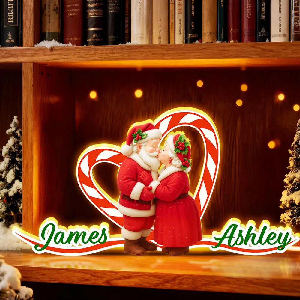 Personalized Christmas Tabletop Decor for Couples - Santa and Mrs. Claus with Heart Plaque MagicInPrints