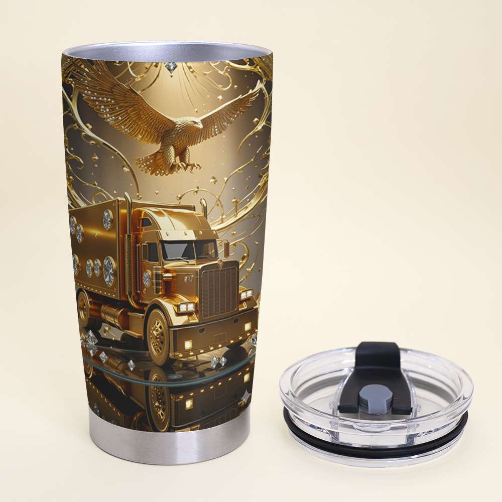 Golden Semi Truck Tumbler - Personalized Gift for Truckers Tumbler Cup MagicInPrints