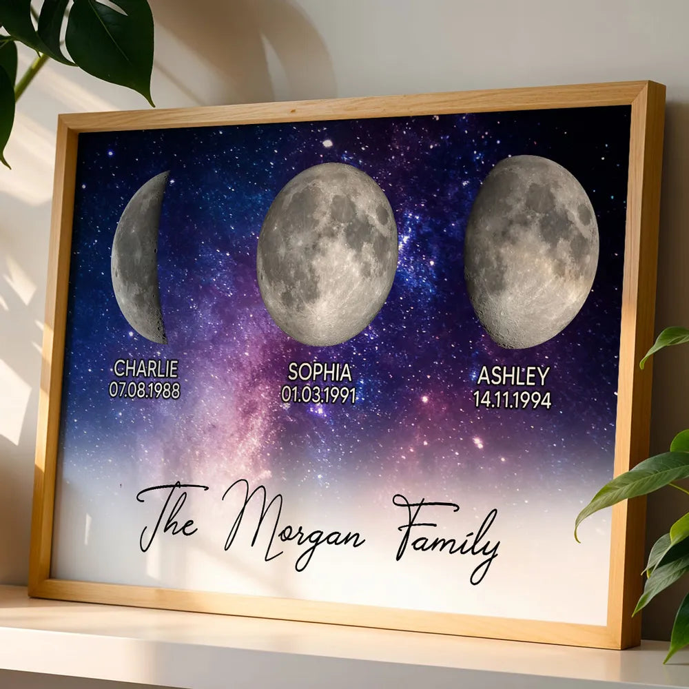 Personalized Moon Phase Family Canvas Print - Custom Birth Dates Wall Art Poster or Canvas MagicInPrints