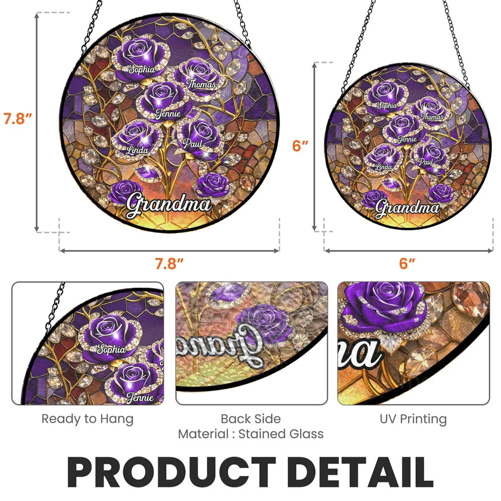Personalized Stained Glass Sun Catcher for Grandma - Custom Family Names Ornament MagicInPrints
