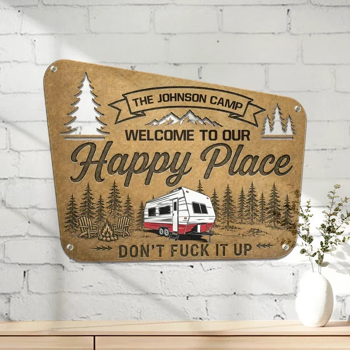 Personalized Shaped Metal Sign for RV Owners | Camping Decor