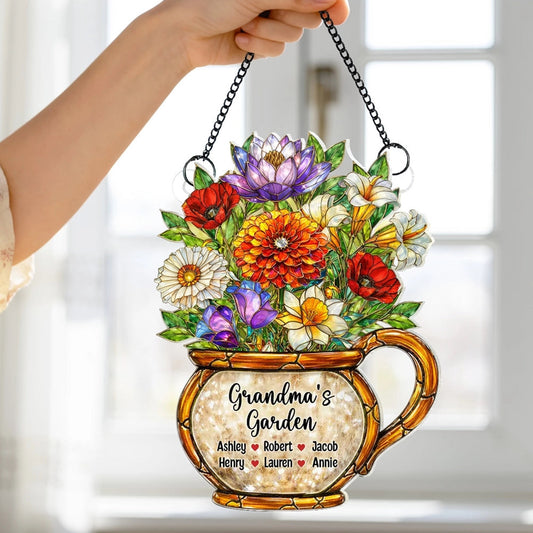 Personalized Stained Glass Floral Sun Catcher for Grandma - Custom Gift for Mother's Day Ornament MagicInPrints