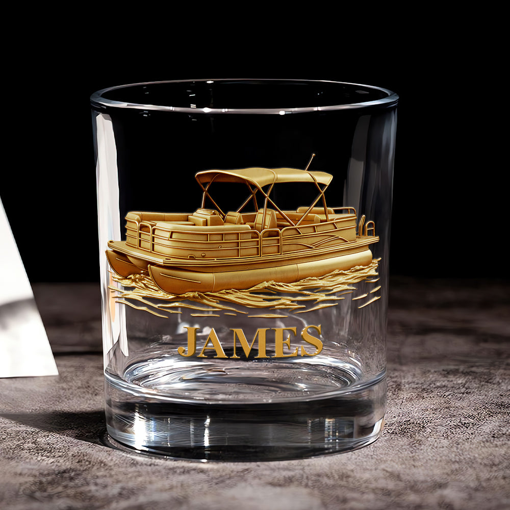 Pontoon Personalized 11oz Round Drinking Glass, Personalized Gifts For Sea Lover Whiskey Glass MagicInPrints
