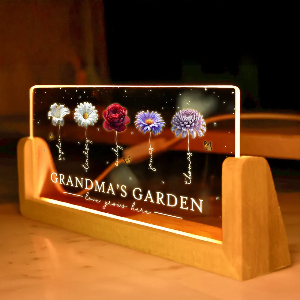 Personalized LED Acrylic Sign for Grandma - Custom Floral Display Plaque MagicInPrints