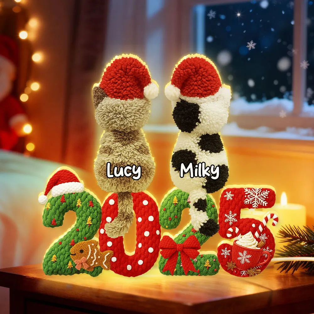 Personalized Cat Christmas Decoration with Names - Holiday 2025 Gift Plaque MagicInPrints