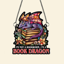 Load image into Gallery viewer, Personalized Book Lover Suncatcher Ornament - Book Dragon Design Ornament PopCulturePrints
