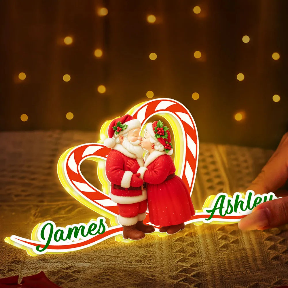 Personalized Christmas Tabletop Decor for Couples - Santa and Mrs. Claus with Heart Plaque MagicInPrints