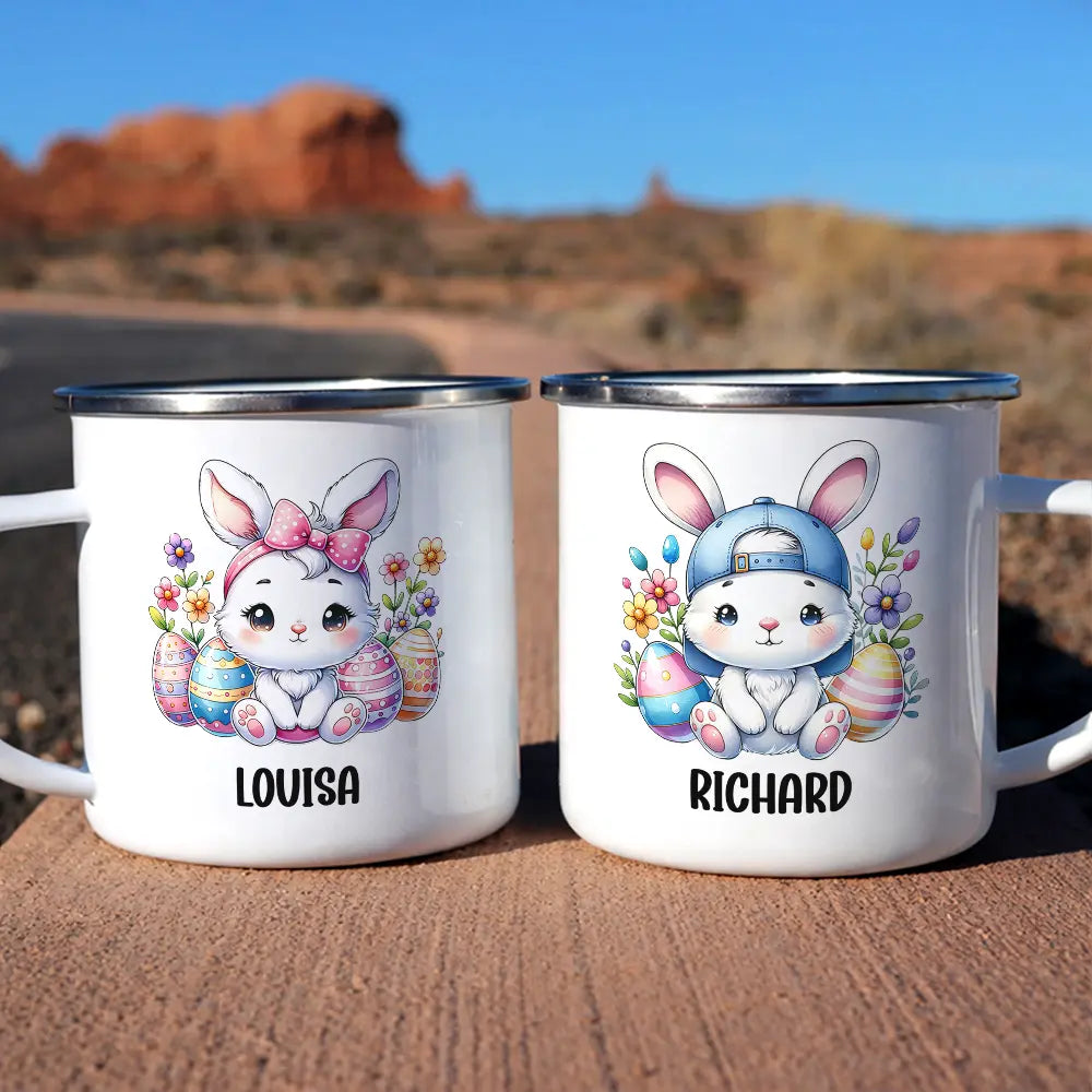 Personalized Easter Bunny Enamel Mug for Kids - Cute Spring Gift Cup MagicInPrints