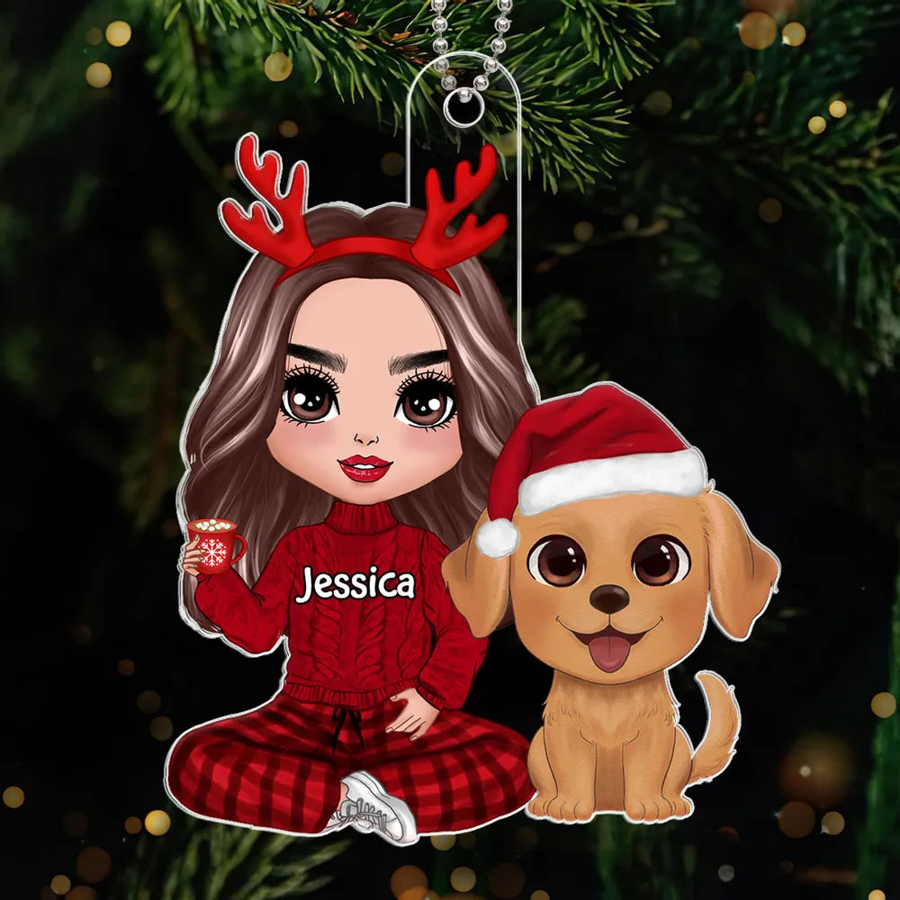Personalized Christmas Ornament for Pet Lovers - Custom Name with Cute Dog and Girl Design Ornament MagicInPrints