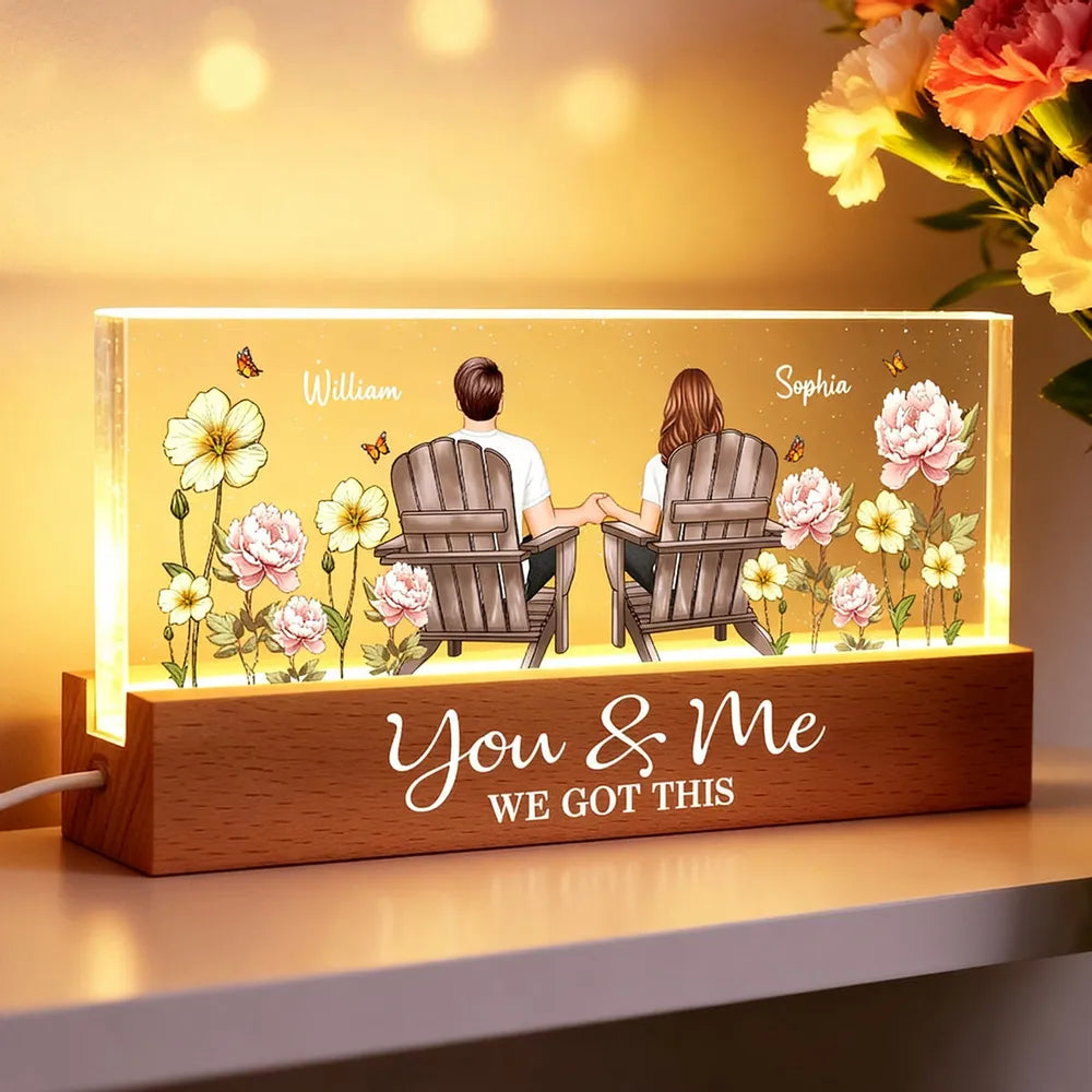Personalized Romantic LED Lamp for Couples with Floral Design - Anniversary Gift Plaque MagicInPrints