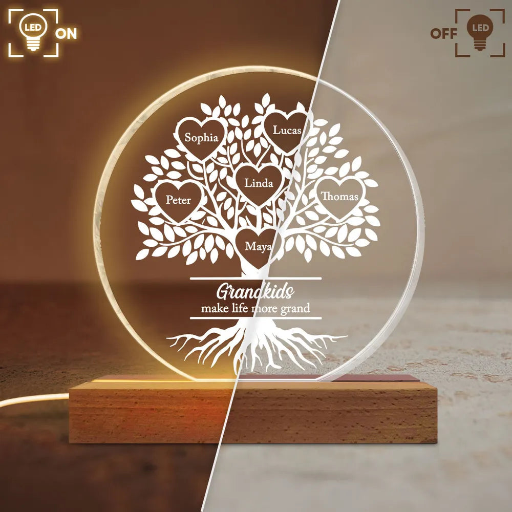 Personalized LED Family Tree Night Light for Grandparents - Heartwarming Decor Gift Plaque MagicInPrints