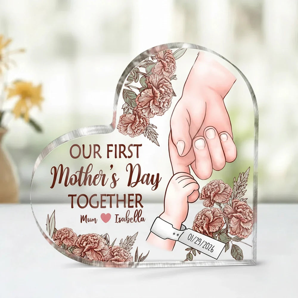 Personalized Heart-Shaped Acrylic Plaque for New Moms - First Mother's Day Gift Plaque MagicInPrints