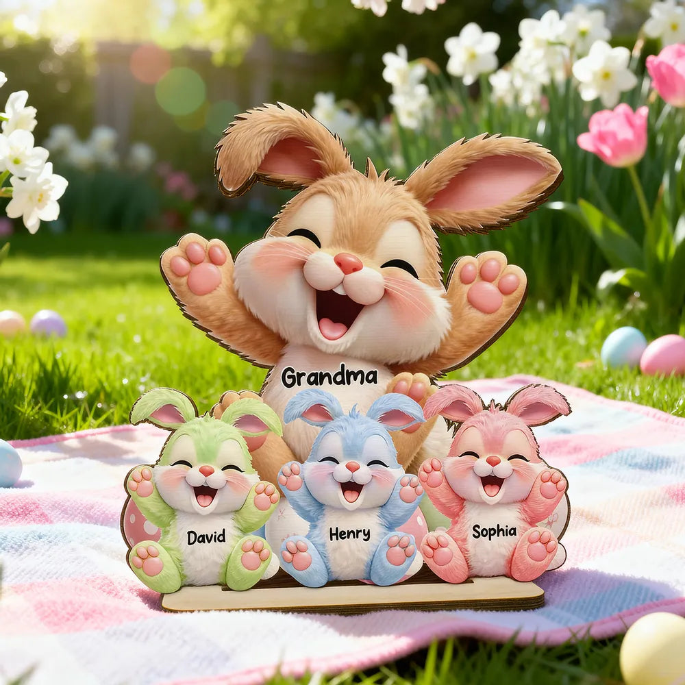 Personalized Bunny Family Plaque for Grandma - Custom Names Gift Plaque MagicInPrints