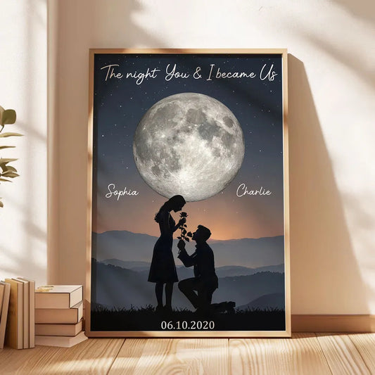 Personalized Romantic Moonlight Proposal Art Print for Couples - Engagement Gift Poster or Canvas MagicInPrints