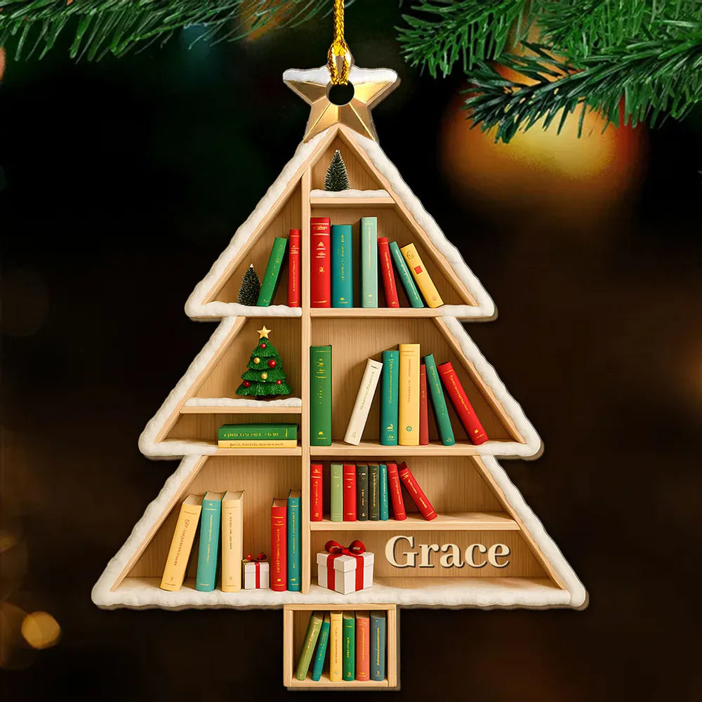 Personalized Christmas Tree Bookshelf Ornament for Book Lovers - Holiday Decor Ornament MagicInPrints
