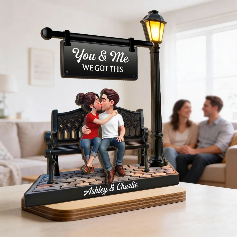 Personalized Couple Figurine Romantic Gift with Bench and Lamp Post - Anniversary Keepsake Plaque MagicInPrints
