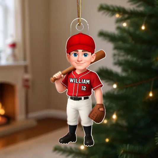 Custom Baseball Player Ornament for Kids - Personalized Christmas Decor Ornament MagicInPrints