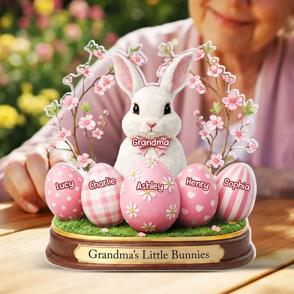 Personalized Easter Bunny Figurine for Grandma - Custom Names Display Plaque MagicInPrints