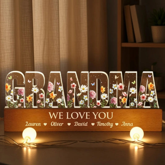 Personalized LED Floral Grandma Sign for Family - Sentimental Gift Plaque MagicInPrints