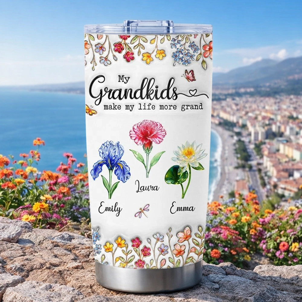 Personalized Floral Tumbler for Grandparents - Custom Names & Sentimental Gift Cup MagicInPrints