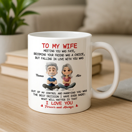 Personalized Wife Coffee Mug with Cute Couple Illustration - Anniversary Gift Cup MagicInPrints