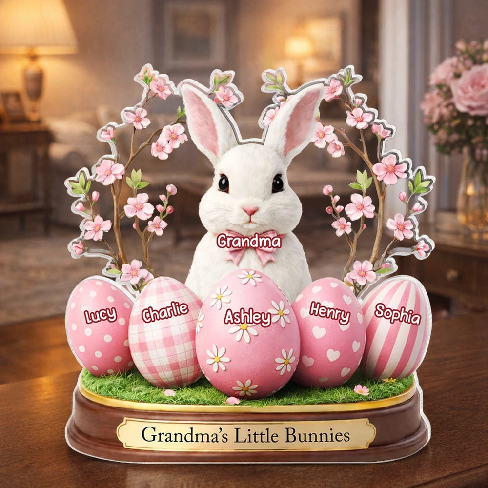 Personalized Easter Bunny Figurine for Grandma - Custom Names Display Plaque MagicInPrints