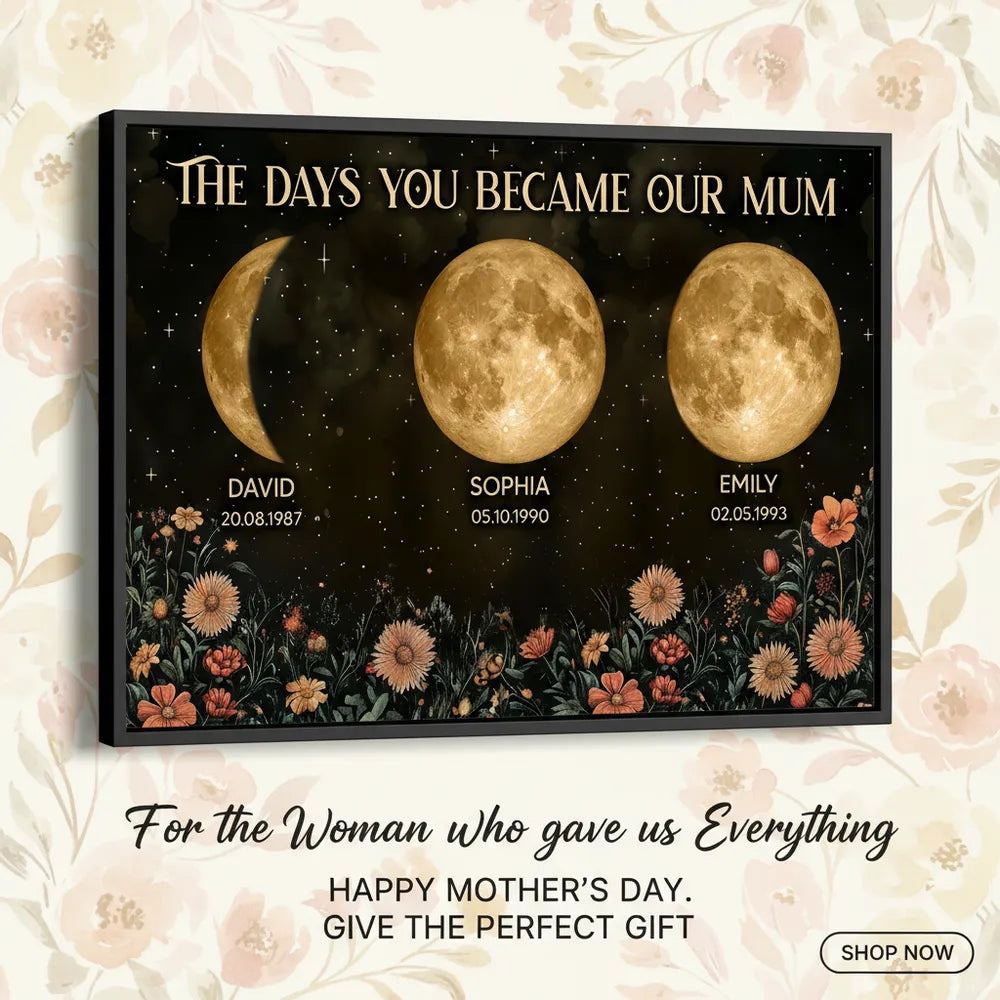 Personalized Moon Phase Print for Mom - Custom Birth Dates Wall Art Poster or Canvas MagicInPrints