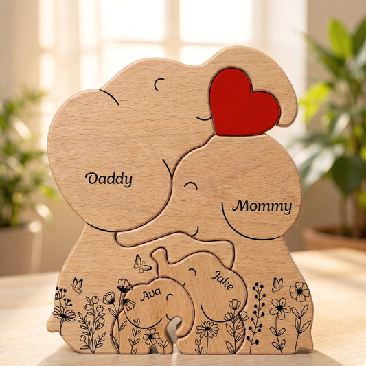 Personalized Wooden Elephant Family Puzzle for Parents with Kids' Names - Sentimental Gift Plaque MagicInPrints