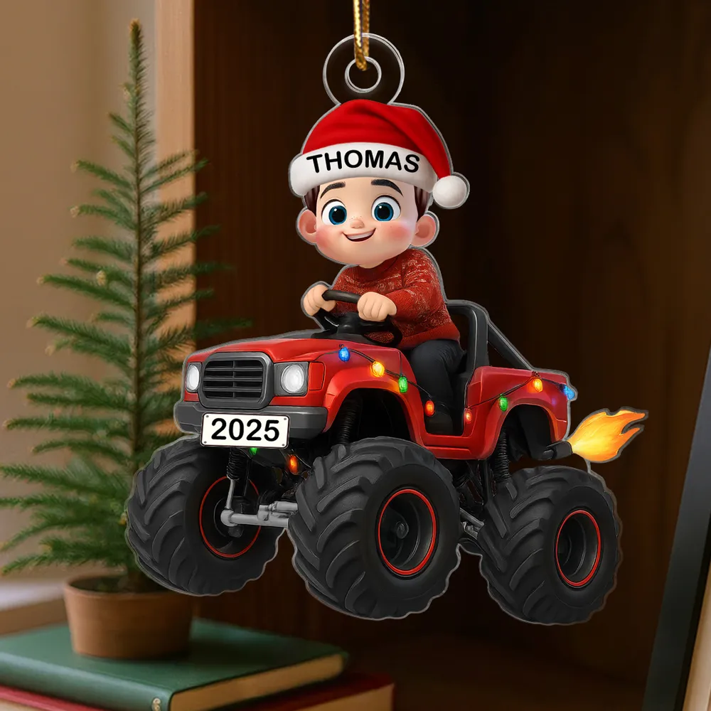 Personalized Monster Truck Christmas Ornament for Kids - Holiday Keepsake 2025 Ornament MagicInPrints