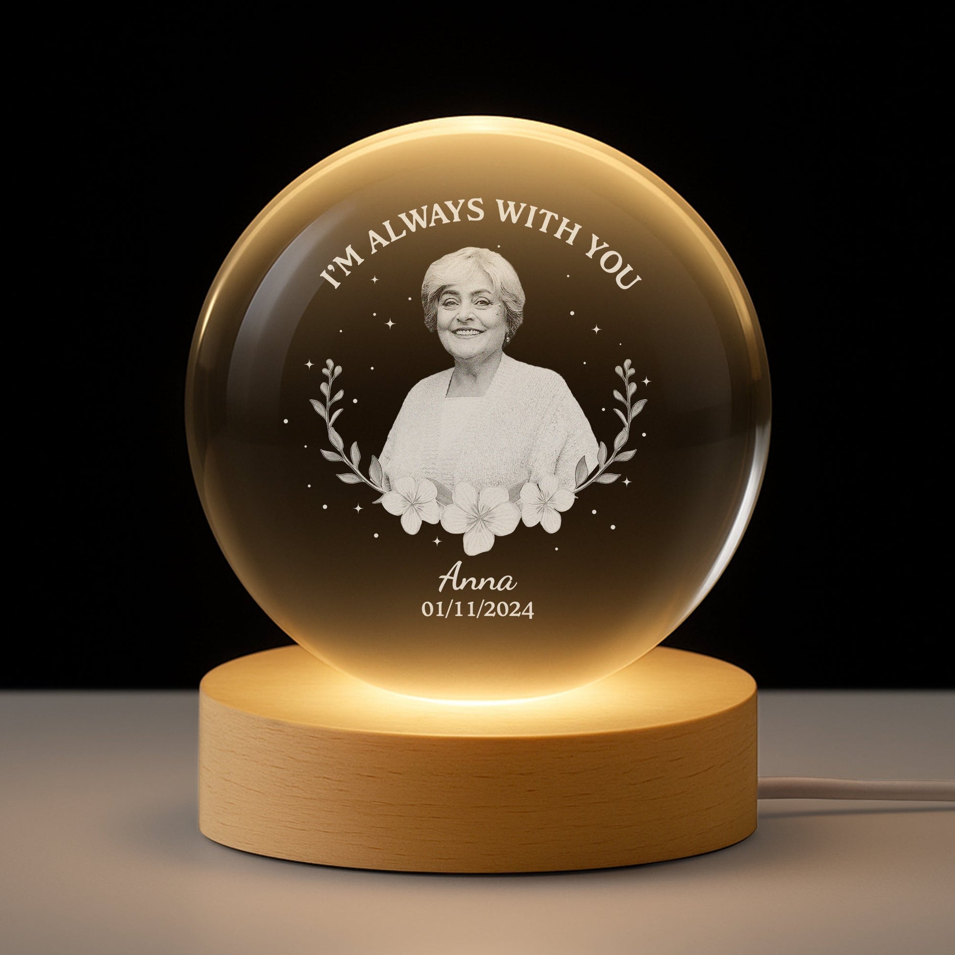 Custom Engraved Memorial Crystal Ball for Loved Ones - Sentimental Keepsake Lamp MagicInPrints