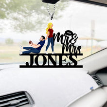Load image into Gallery viewer, Personalized American Football Lover Car Ornament - Mr. &amp; Mrs. Jones Ornament PopCulturePrints
