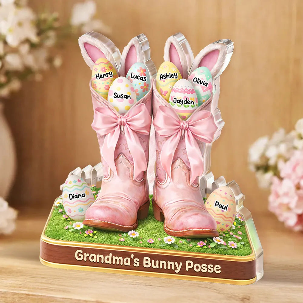 Personalized Easter Bunny Boot Decor for Grandma - Custom Names Gift Plaque MagicInPrints