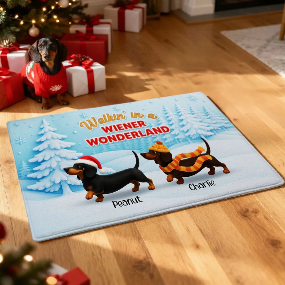 Personalized Christmas Dachshund Doormat for Dog Lovers - Holiday Decor Doormat MagicInPrints