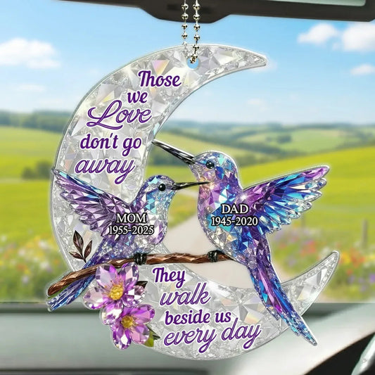 Personalized Memorial Car Ornament for Parents - Crystal Hummingbirds Car Hanger MagicInPrints