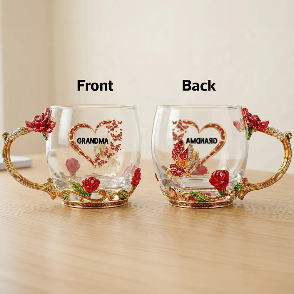 Personalized Glass Tea Mug for Grandma with Floral Design - Mother's Day Gift Cup MagicInPrints