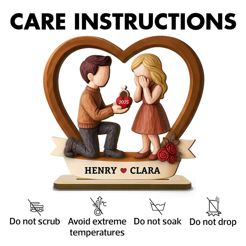 Personalized Wooden Couple Figurine Proposal Gift - Engagement Keepsake Plaque MagicInPrints