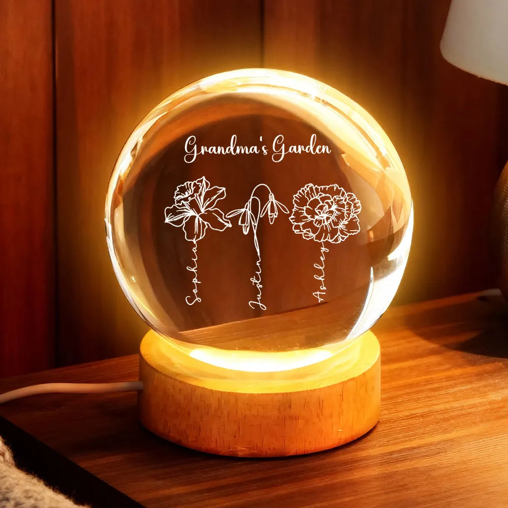 Personalized LED Crystal Ball for Grandma - Garden Design Gift Lamp MagicInPrints