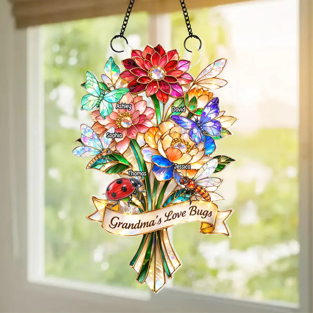 Personalized Stained Glass Suncatcher for Grandma - Custom Names Floral Decoration Ornament MagicInPrints