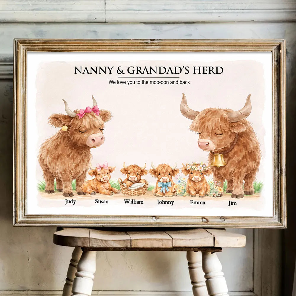 Personalized Family Highland Cow Canvas for Grandparents - Sentimental Home Decor Poster or Canvas MagicInPrints