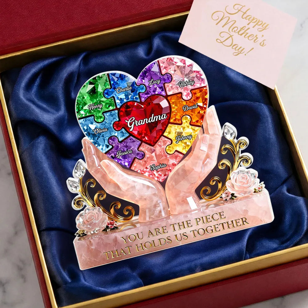 Custom Heart Puzzle Crystal Ornament for Grandma - Sentimental Family Keepsake Plaque MagicInPrints