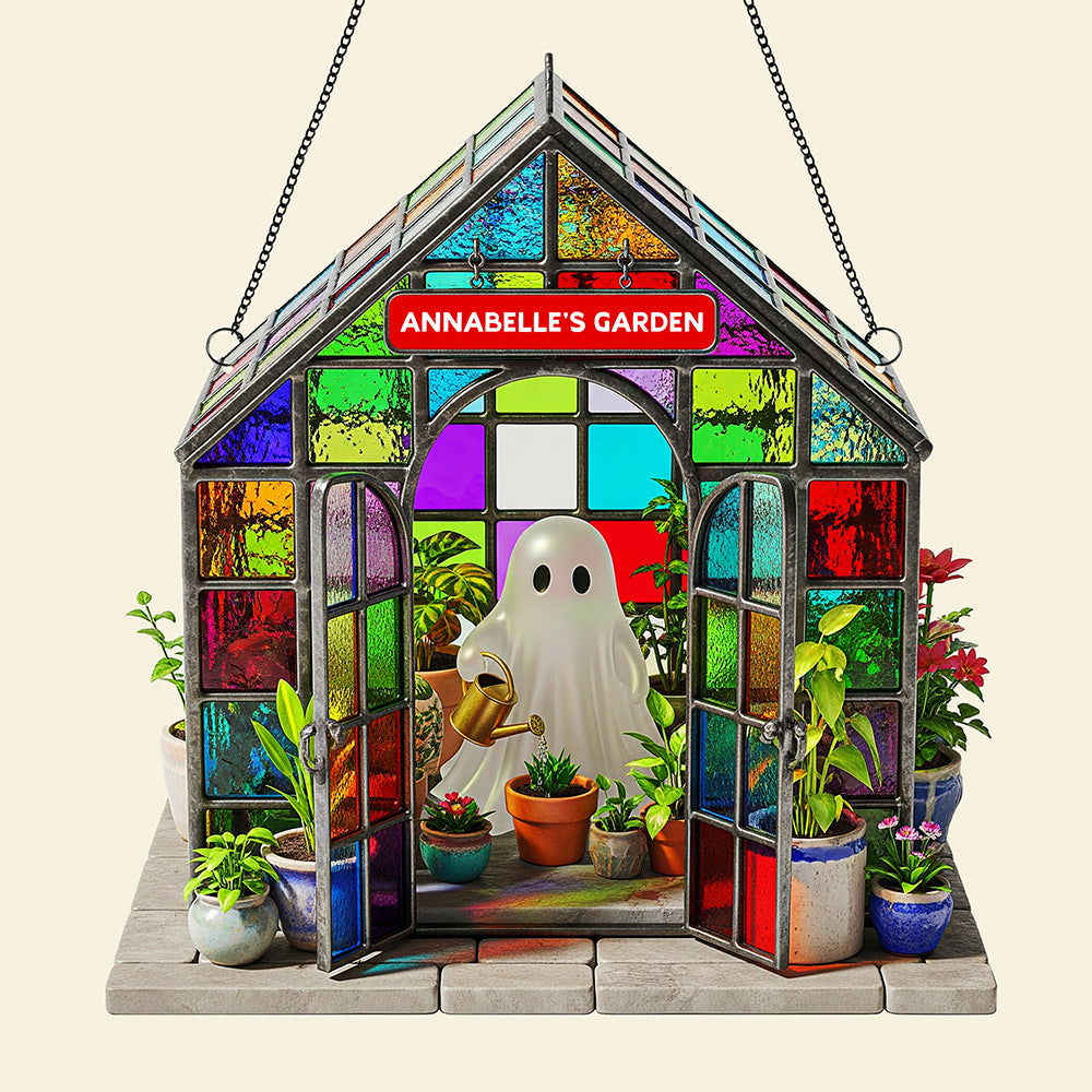 “Bring a Touch of Magic to Any Home” - Ghost Garden House Suncatcher, Personalized Gift for Plant Lovers & Friends Ornament MagicInPrints