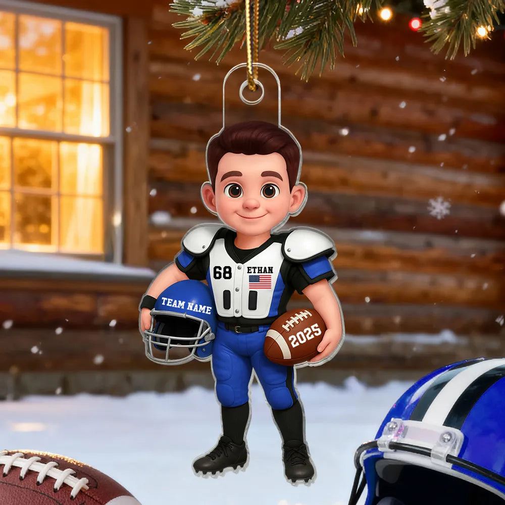 Personalized Football Player Christmas Ornament for Kids - Custom Name and Year Ornament MagicInPrints