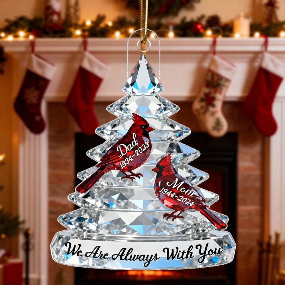 Personalized Memorial Christmas Ornament for Family - Crystal Tree with Cardinals Ornament MagicInPrints
