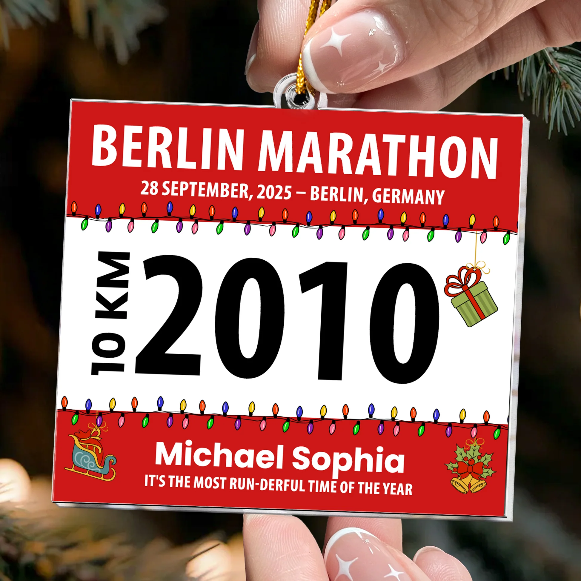 Custom Christmas Marathon Bib Ornament for Runners - Holiday Keepsake Ornament MagicInPrints