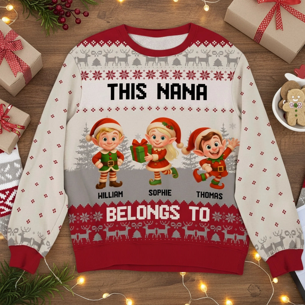 Personalized Christmas Sweater for Nana with Elf Design - Holiday Gift Cloth MagicInPrints