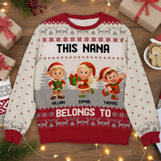 Personalized Christmas Sweater for Nana with Elf Design - Holiday Gift Cloth MagicInPrints