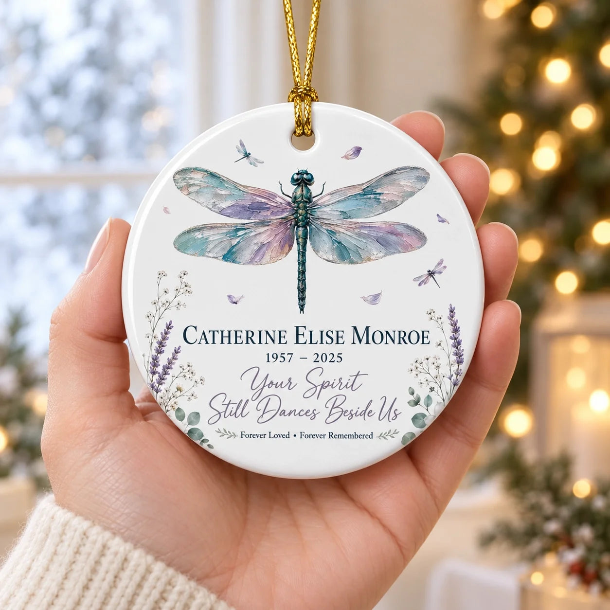 Personalized Dragonfly Crystal Ornament Custom Name Sympathy Gift for Loved Ones