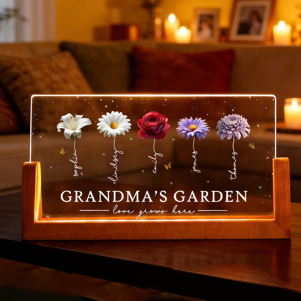 Personalized LED Acrylic Sign for Grandma - Custom Floral Display Plaque MagicInPrints