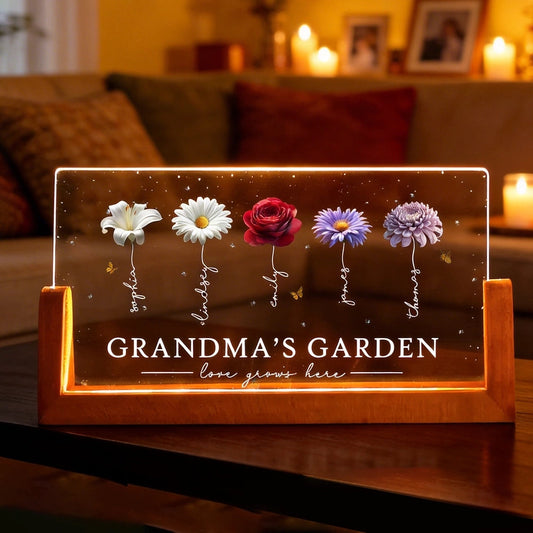 Personalized LED Acrylic Sign for Grandma - Custom Floral Display Plaque MagicInPrints